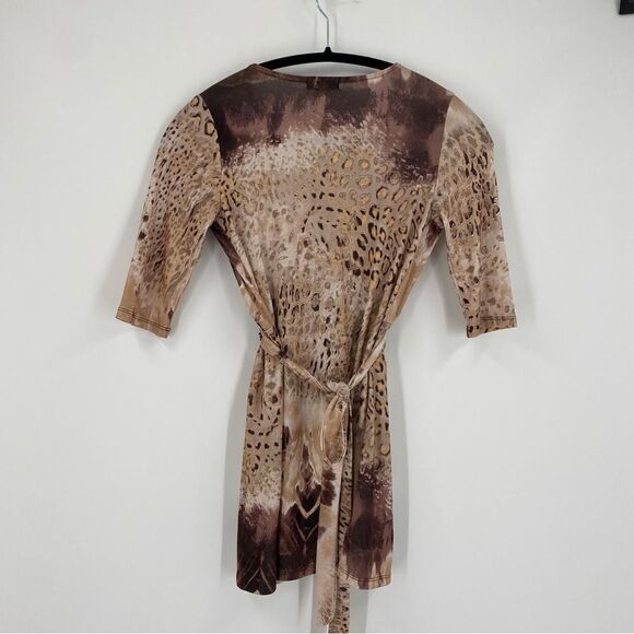 Venus Women’s V Neck Animal Print Elbow Sleeve Tunic Blouse size XS Tie Waist - Picture 3 of 3